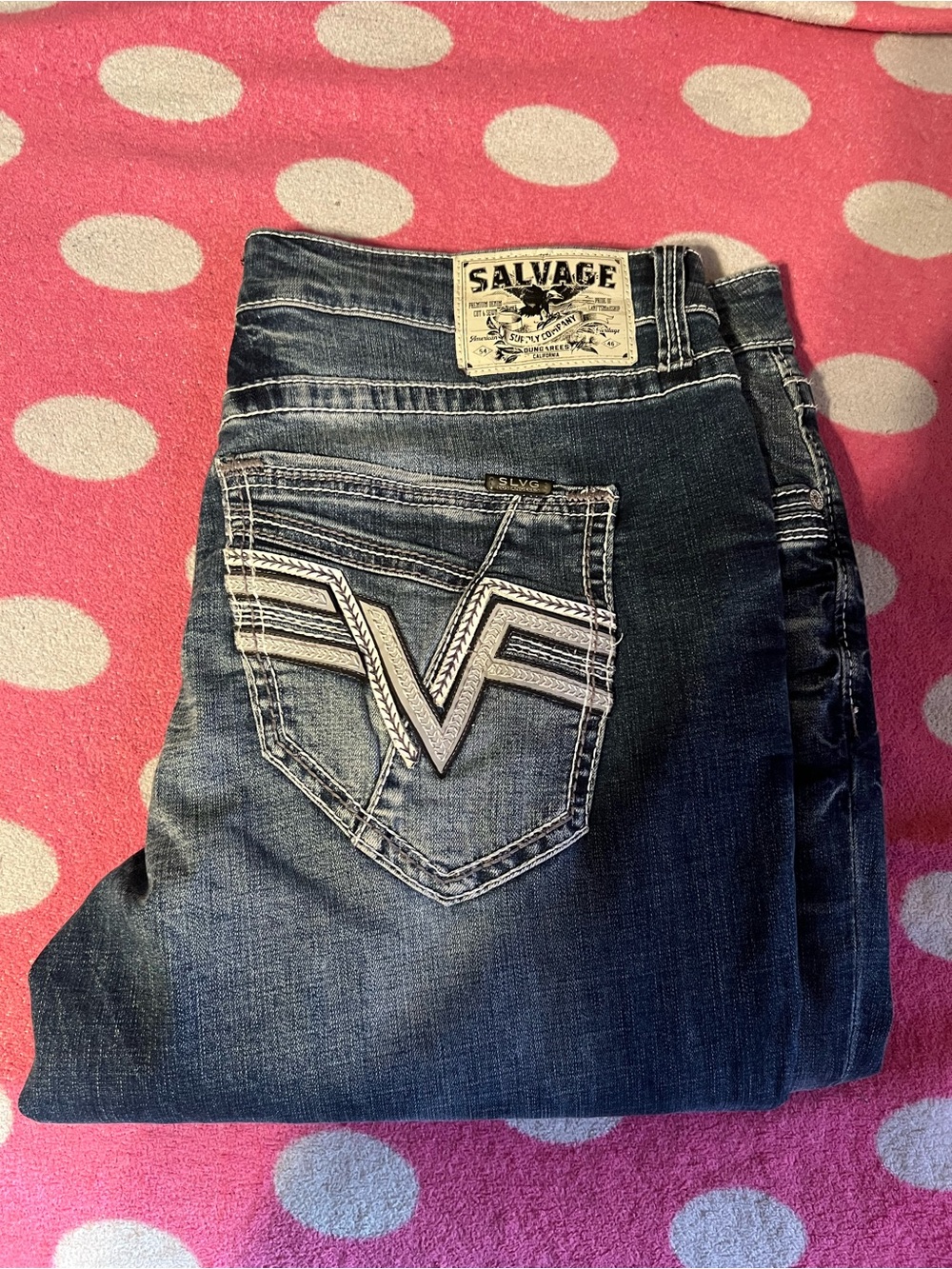 Salvage Mena Dark Blue Stretch Jeans - Classic Pocket Embroidery